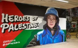 Gazze’deki gazetecileri desteklemek için Londra’da duvarlara portreler çizildi
